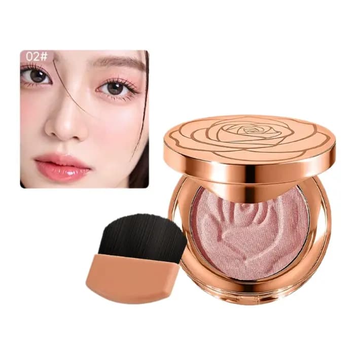 Poudre de blush gaufrée Rose avec pinceau, blush mat effet soft focus couleur unique, teinte pour le