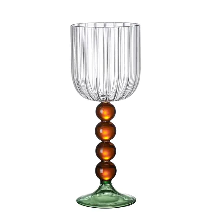 Verres à vin ondulés nordiques créatifs, gobelet vintage, boule d'ambre bleu, tige incurvée rose, ve