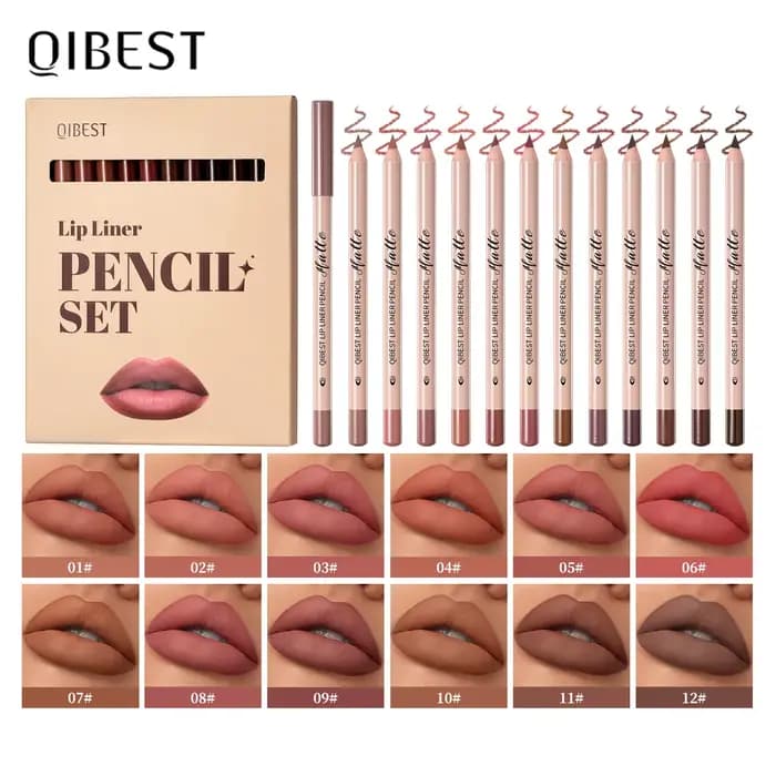 QIBEST 12 couleurs mat rouge à lèvres crayon à lèvres stylo ensembles de maquillage imperméable dura