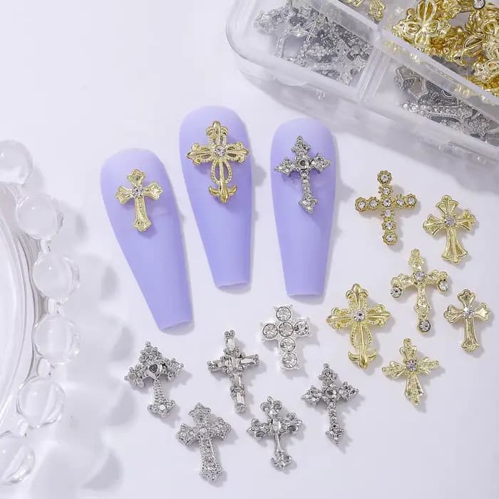 Décoration d'ongles vintage en forme de vent punk doré et argenté, 30 pièces, strass en alliage, déc