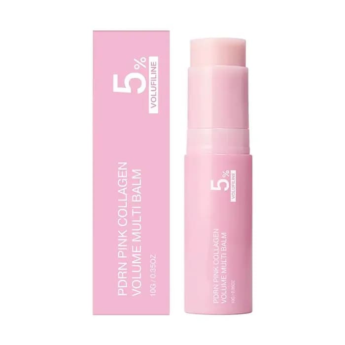 Stick multi-baume au collagène rose avec 5% de Volufiline, hydratant, repulpant, réduit les ridules,