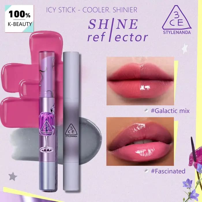 3CE Shine Reflector, Application des lèvres fluide et soyeuse, Fini rouge à lèvres ultra brillant, P
