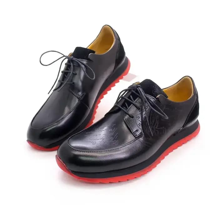Chaussures en cuir faites à la main pour hommes, élégantes, à lacets, semelle rouge antidérapante, p