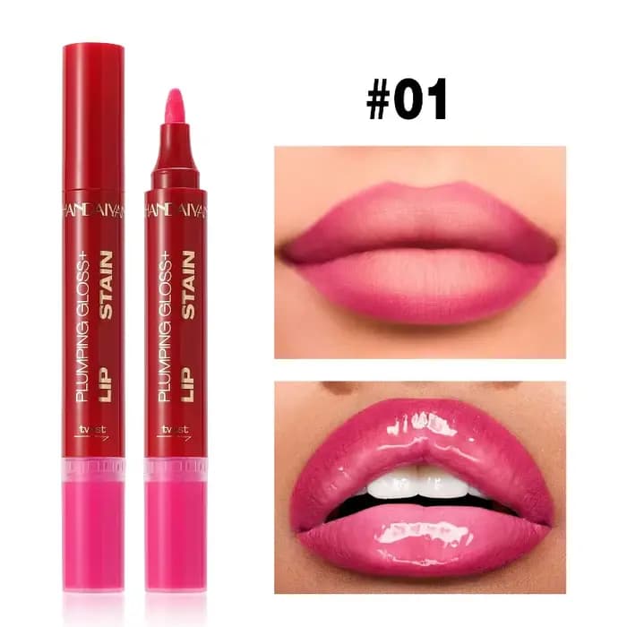 Stylo brillant à lèvres liquide à Double tête, huile de revêtement de Contour des lèvres 2 en 1, gla