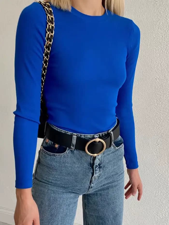 T-shirt col côtelé vert pour femmes, vêtements de printemps pour dames, couleur unie, Slim, maille, 