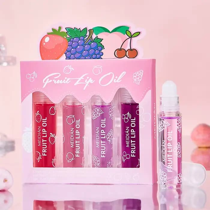 Ensemble de quatre huiles à lèvres à bille roulante, lotion hydratante, huile à lèvres à bille roula