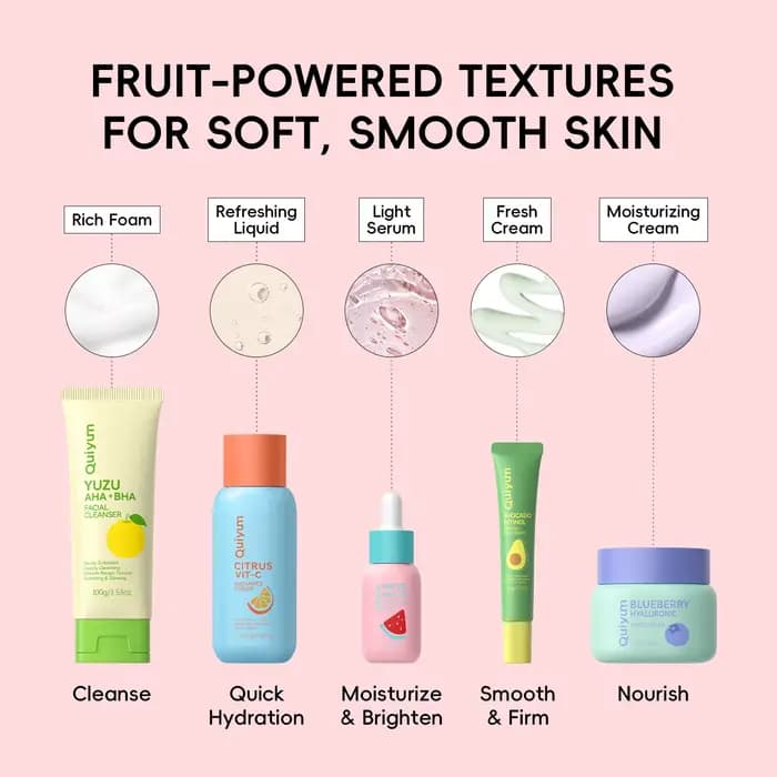 QUIYUM Fruit Fresh Collection 5 pièces ensemble de soins de la peau éclaircissant hydratant Anti-âge