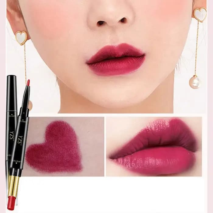 Crayon à lèvres double embout 6 couleurs Nude, cosmétique anti-transfert 2-en-1, rouge à lèvres wate
