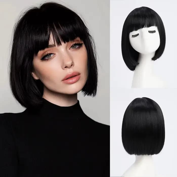 Perruque synthétique couleur vin rouge, style bob, pour fête, perruque cosplay d'Halloween, ensemble