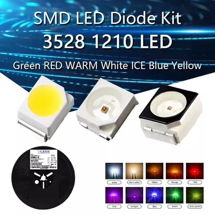 100 pcs/lot Diodes LED SMD 3528 1210 Diode SMD LED Diodo Kit vert rouge blanc chaud glace bleu jaune