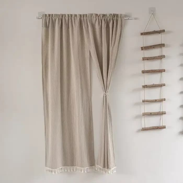Rideau de porte en coton et lin de Style japonais, rideau de séparation rayé Jacquard pour cuisine, 