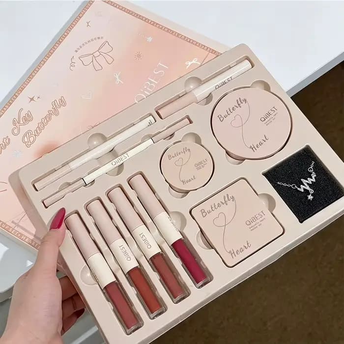 Ensemble de maquillage pour le visage, gloss à lèvres double embout, poudre pressée, blush, fard à p