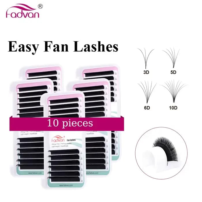 Extensions de cils faciles à éventer, faux vison, cils évasés, cils doux, volume russe, 10 étuis