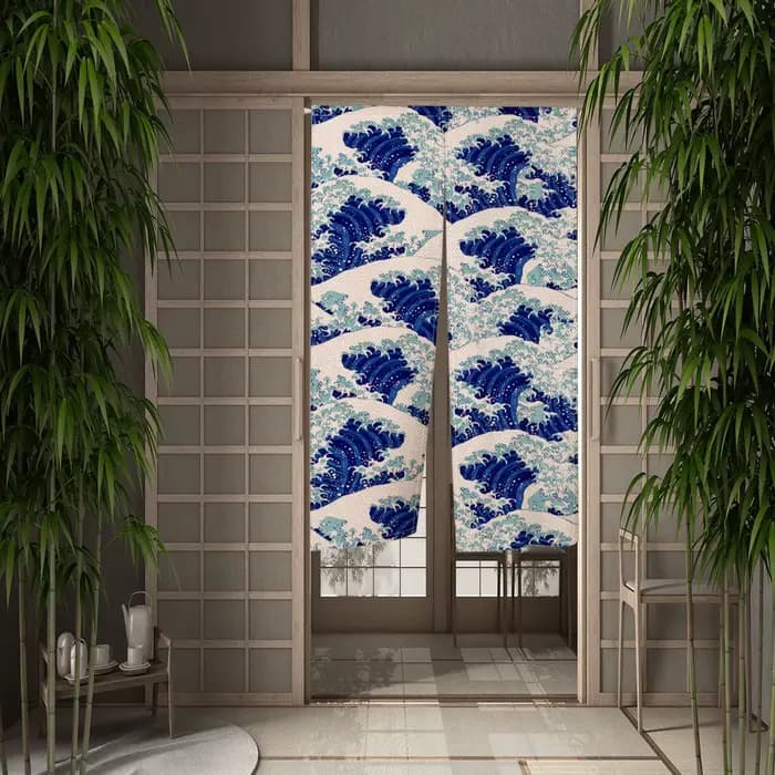 Rideau de porte imprimé japonais Oke Agawa Waves, rideau de porte Ukiyo-e, drapé de séparation de ch