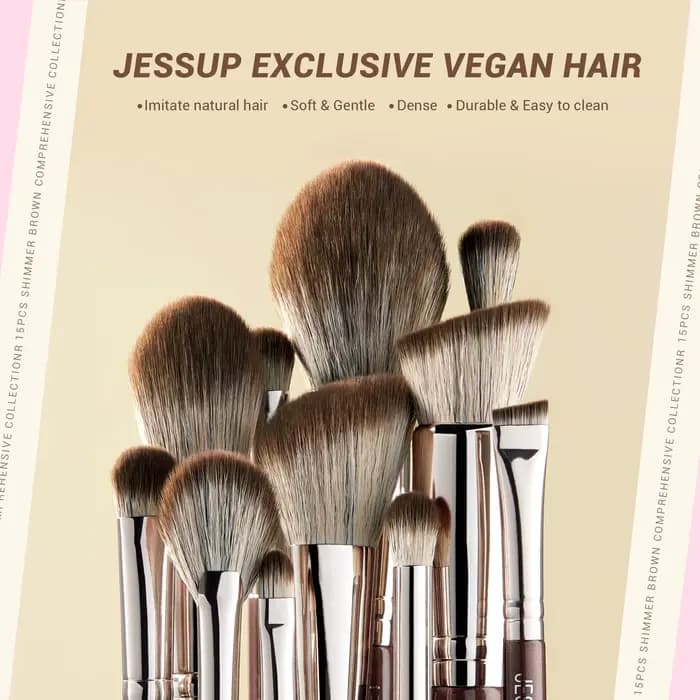 Jessup Ensemble de pinceaux de maquillage 15 pièces Pinceaux de maquillage marron Fond de teint végé