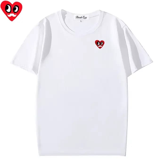 Rouge divers yeux intéressants Animal coeur broderie T-shirt femmes hommes coton col rond à manches 