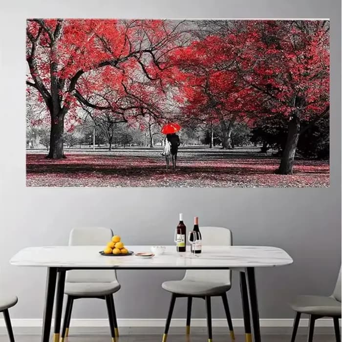 Peinture diamant arbre rouge à faire soi-même, perceuse carrée ou ronde, mosaïque de paysage de forê
