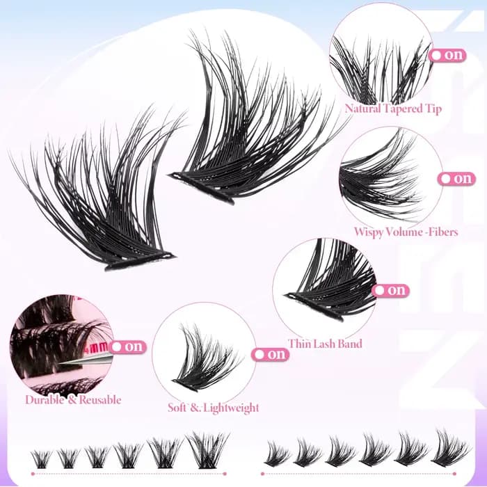Kit de grappes de cils avec pointes, Extensions inférieures, faux cils avec liaison et joint, cils i
