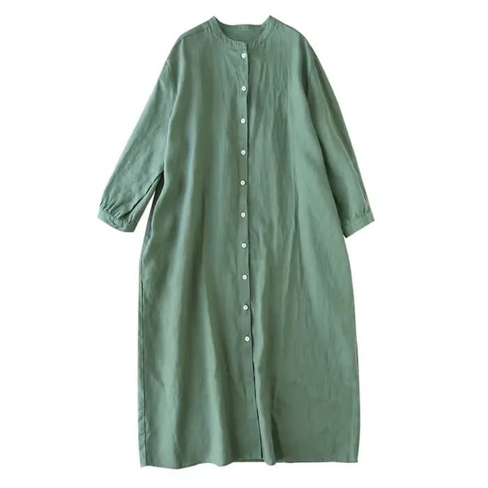 Robe longue en coton et lin, col montant artistique, chemise longue, en pur lin, coupe ample, 2025