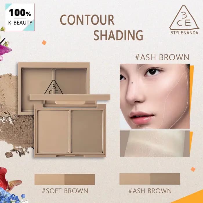 3CE Contour Shading, tenue longue durée, contour naturel, léger et facile à estomper, couvrance modu