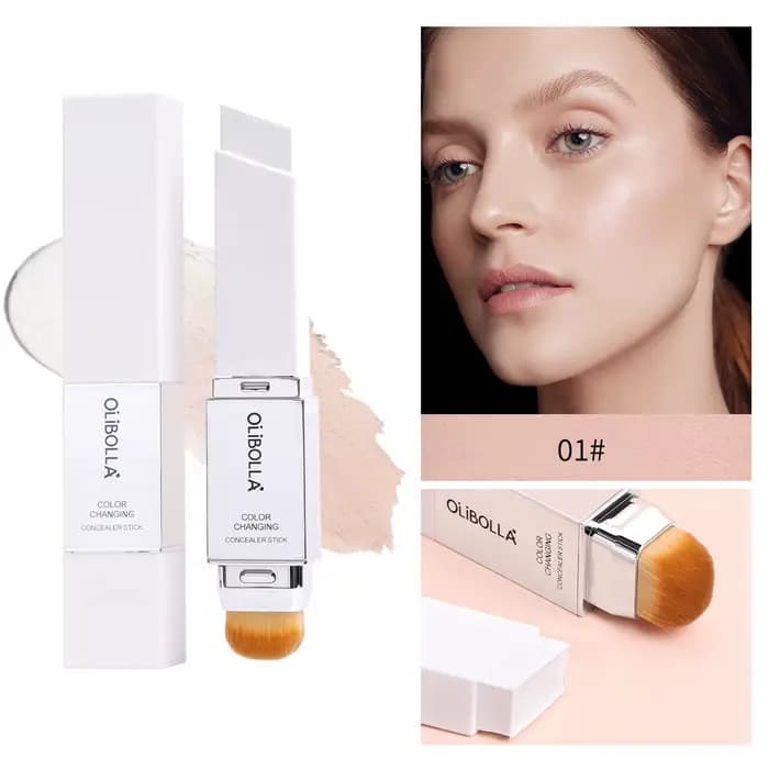 Stick de fond de teint blanc changeant de couleur, double tête avec pinceau, couvrance totale, fini 