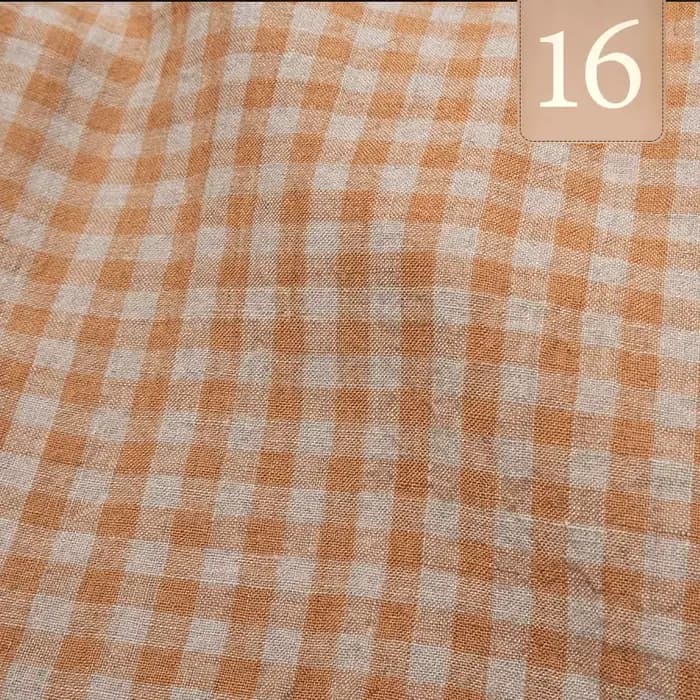 Tissu en lin pur délavé au sable, à petits carreaux jaunes, pour la confection de robes, pantalons e
