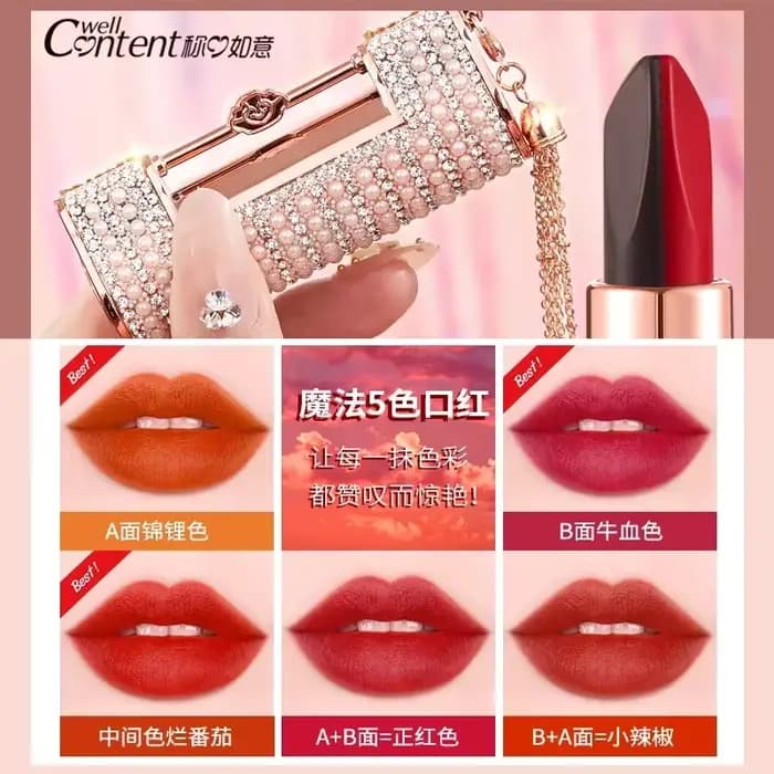 Rouge à Lèvres Velours Sexy 5 en 1 pour Femme, Teinte Rouge Jules, Lisse, Longue Durée, Imperméable,