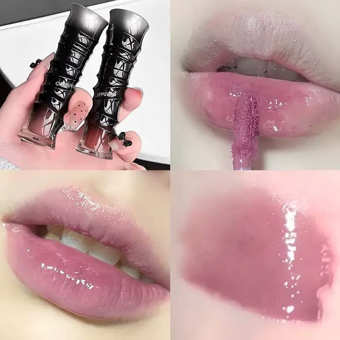 Gloss à lèvres rouge foncé style punk, effet miroir, texture soyeuse hydratante, non collant, rouge 