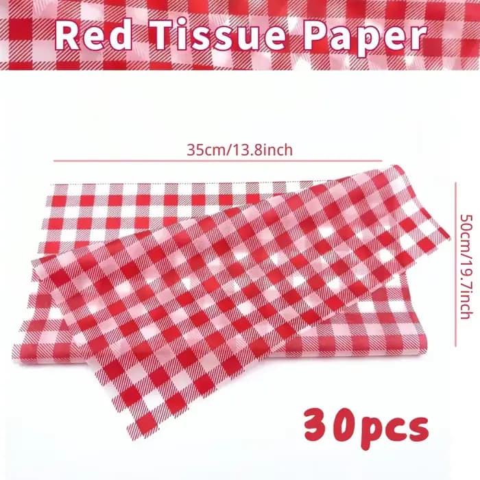 Papier de soie à carreaux rouges, 30/50 feuilles - 35x50cm, papier d'emballage pour bouquets, papier