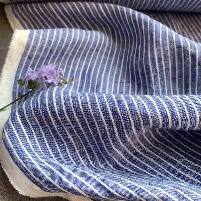 Tissu en lin pur rayé bleu blanc, importé irlandais pour robes, chemises, vêtements de Studio d'été,