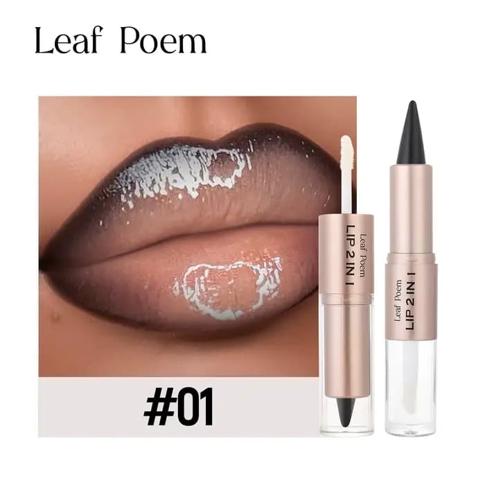 Maquillage pour les lèvres 2 en 1 prune foncé et rose : Crayon à lèvres mat et brillant repulpant ef