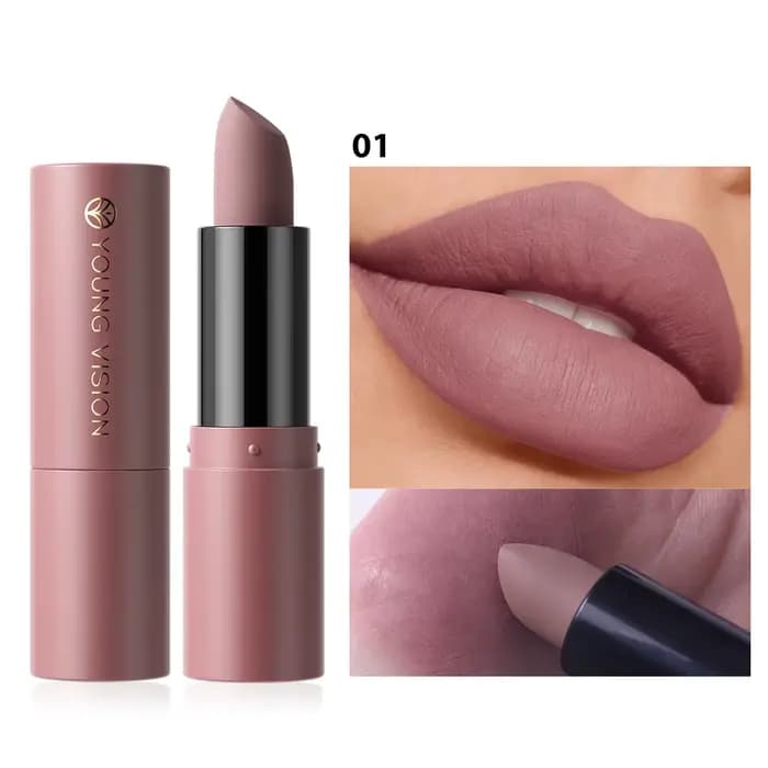 Rouge à lèvres mat soyeux velours nude marron, imperméable, longue tenue, effet naturel, ne se décol