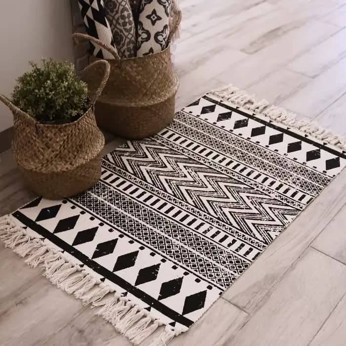 Polymères Lea rectangulaires en lin tissé de style ethnique, petit tapis, chambre à coucher, chevet,