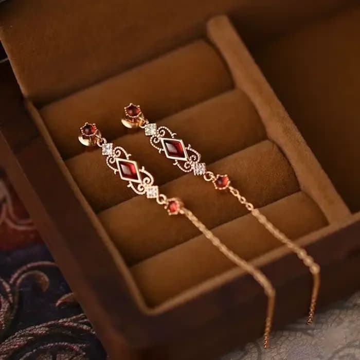 Boucles d'oreilles en pierre rouge parfum pourpre, Design Original Unique, léger, à la mode et exqui