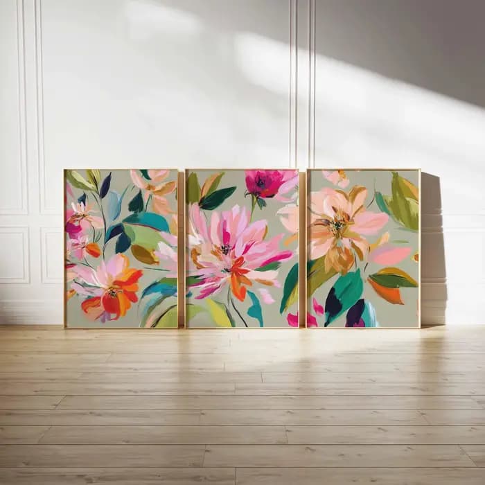 Ensemble d'art mural floral abstrait (3 pièces), impressions d'affiches florales modernes et colorée
