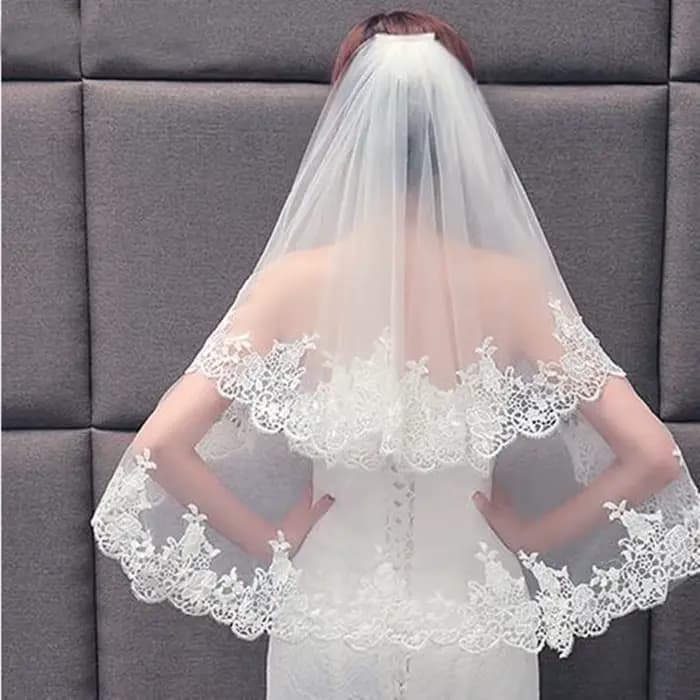 Voile de mariée élégant en dentelle à deux couches avec peigne, accessoires de mariage pour femmes, 