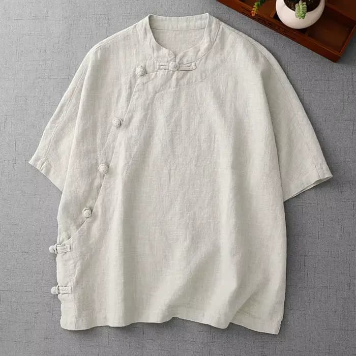 Vêtements bouddhistes en coton et lin pour femmes, chemise de méditation à manches courtes, vêtement