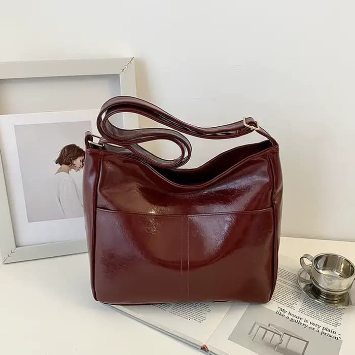 Sac à Main en Cuir Rouge de Grande Capacité pour Femme, Fourre-Tout Assressenti, Décontracté, de Hau