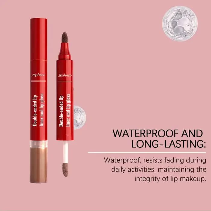 Stylo à lèvres liquide double embout repulpant 2-en-1 : contour et liner longue tenue hydratant et r