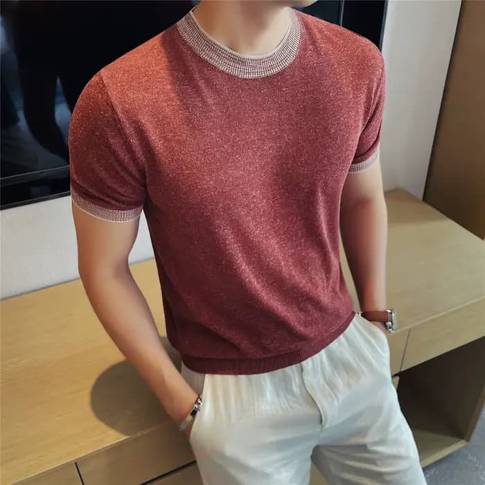 Polo en tricot color-block pour homme en mélange de lin – Chemise à manches courtes respirante et an