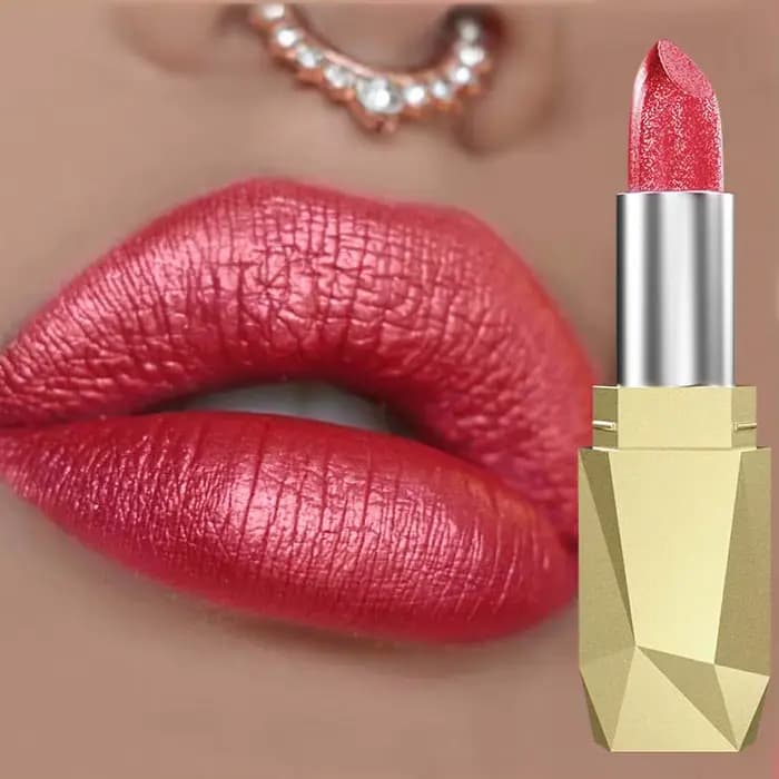 Rouge à lèvres métallique rouge, brillant à paillettes longue durée, imperméable, maquillage, hydrat