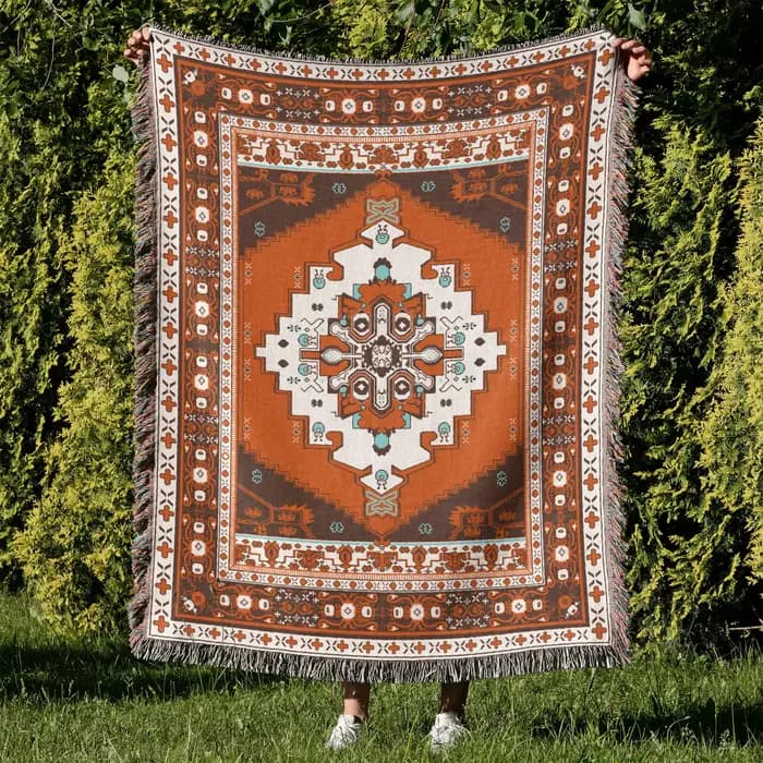Couvertures en lin tribal à carreaux avec pompon, tapis d'extérieur, couverture de pique-nique de ca