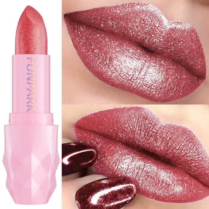 Rouge à lèvres à paillettes métalliques, hydratant, rouge, rose, brillant scintillant, teintes haute