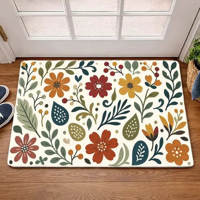 Paillasson vintage rose à motif floral, tapis d'entrée romantique, tapis de sol botanique lavable, d