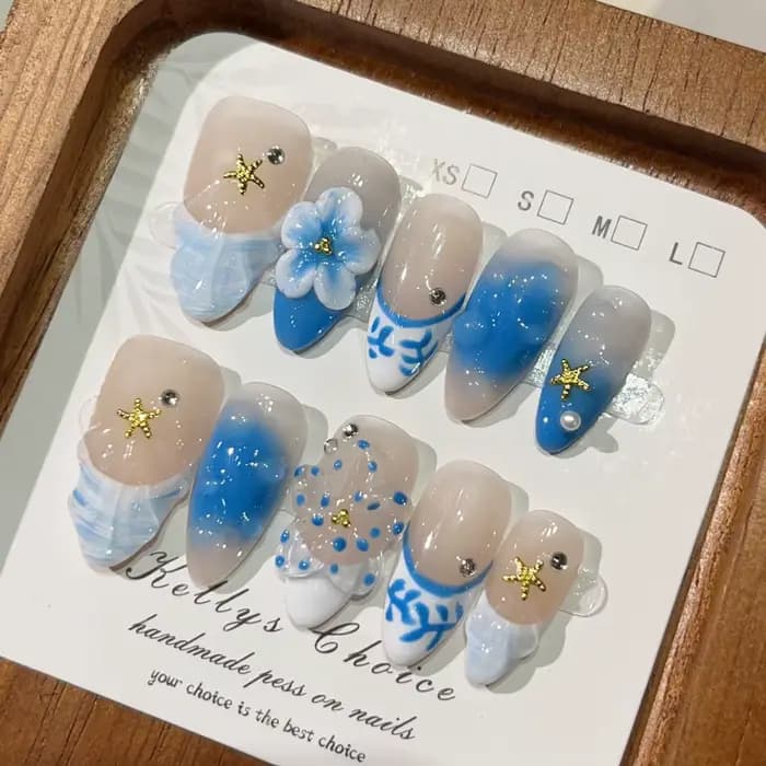 Faux ongles à pression faits à la main, Fruits d'été, couverture complète, Design 3D coloré, amande 