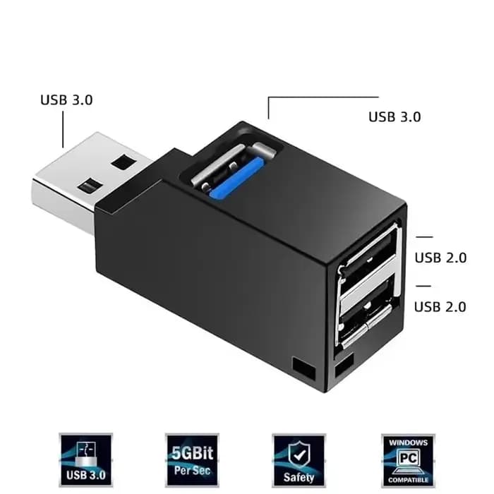 Hubs USB multi-ports USB 3.0 2.0, extension de voiture, séparateur pour ordinateur portable, bureau,