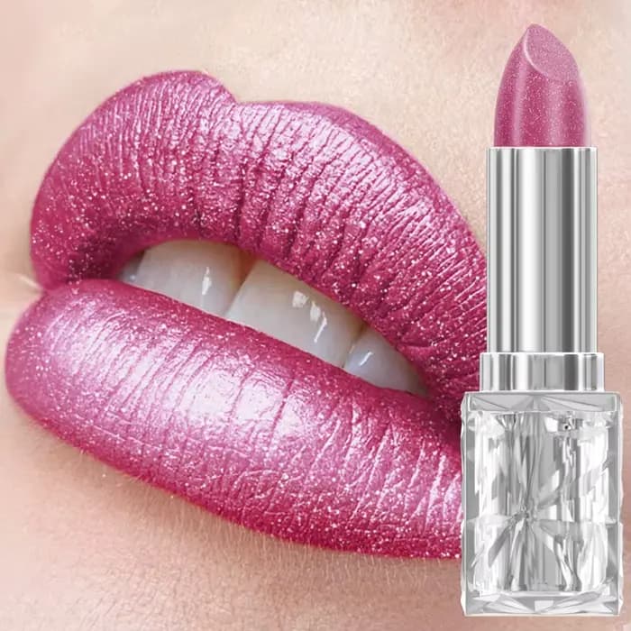 Rouge à lèvres velours à paillettes métalliques rose nacré, 7 couleurs, imperméable, longue durée, m