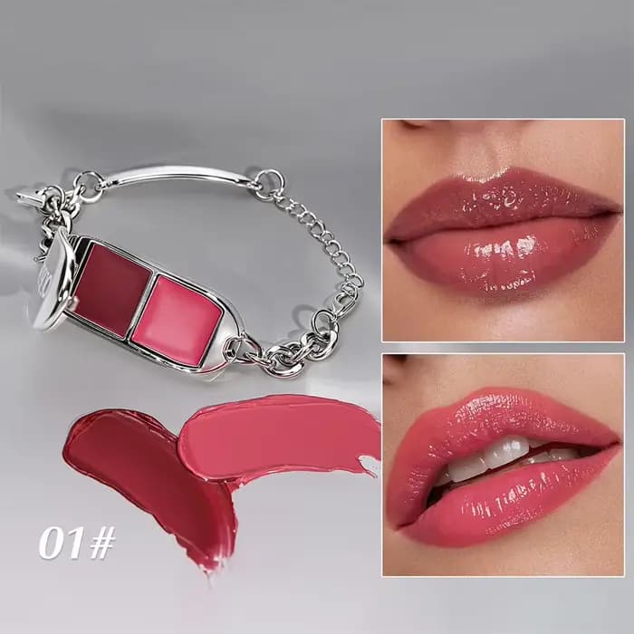 Bracelet gloss à lèvres 2-en-1 avec miroir, effet brillant, anti-bavures, waterproof, maquillage por