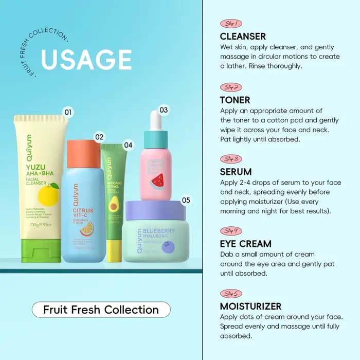 QUIYUM Fruit Fresh Collection 5 pièces ensemble de soins de la peau éclaircissant hydratant Anti-âge