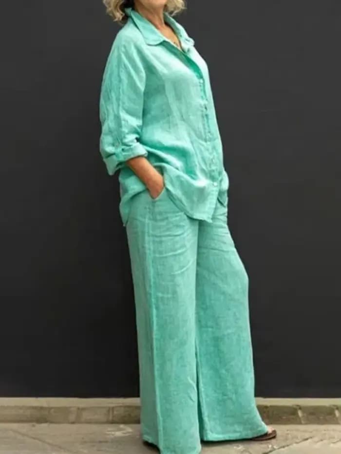 Ensemble Deux Pièces Vintage en Lin pour Femme, Chemise à Manches sulf, lèvent, Chemisier Décontract